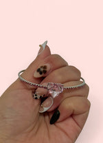 Load image into Gallery viewer, Pink Heart Rhinestone Silver Cuff Bracelet
