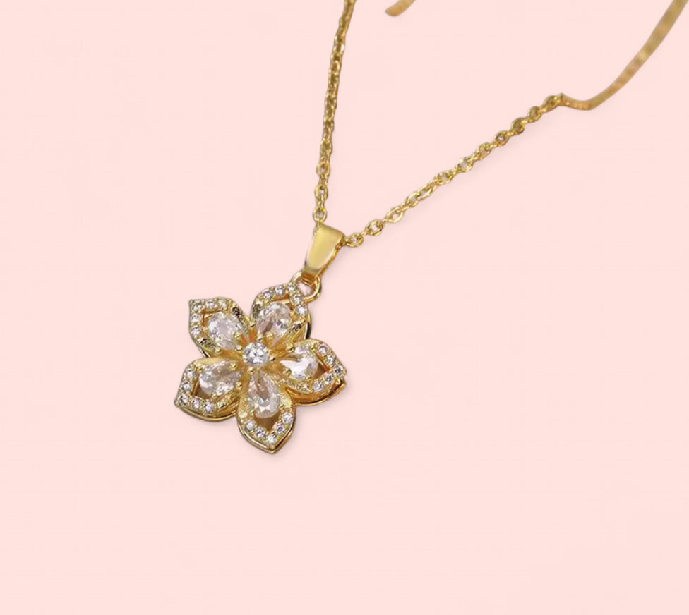 Luxe Zircon Flower Spin Stainless Steel Necklace