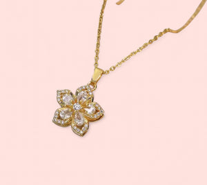 Luxe Zircon Flower Spin Stainless Steel Necklace