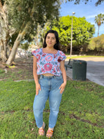 Load image into Gallery viewer, Coquetta Hand-Embroidered Pink Floral Taffeta Top with Satin Bows
