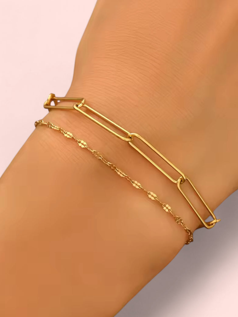 Golden Link Double Chain Stainless Steel Bracelet