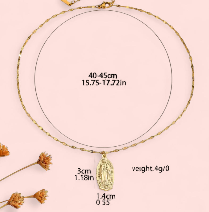 Golden Virgencita Stainless Steel Necklace