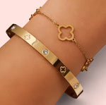 Load image into Gallery viewer, Gold Clover Bangle Stainless Steel Bracelet
