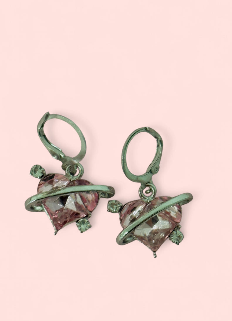 Pink Heart Halo Hoop Silver Earrings