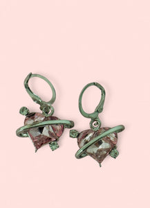 Pink Heart Halo Hoop Silver Earrings