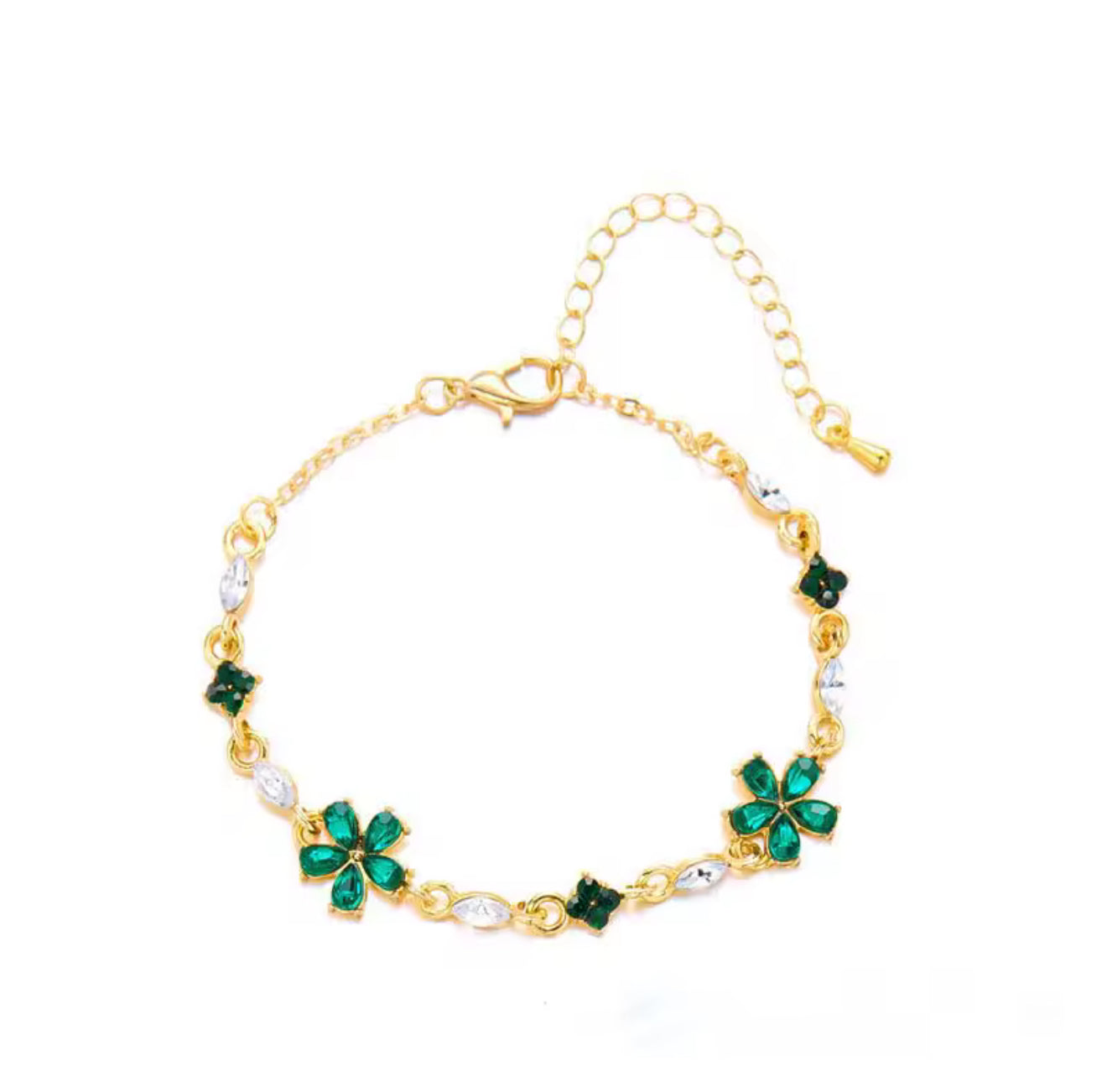 Flower Rhinestone Bracelet 18k Gold Plated