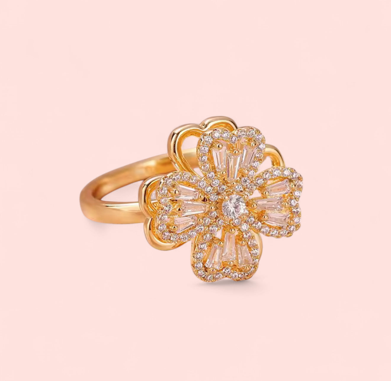Luxe Clover Hearts Zircon Spin Stainless Steel Adjustable Ring
