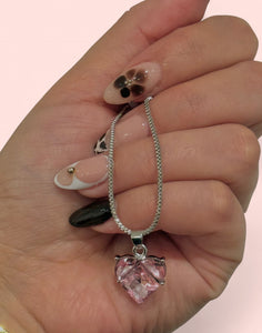 Dainty Pink Heart Silver Necklace