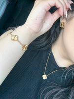 Load image into Gallery viewer, Gold Clover Stainless Steel Jewelry Set: Necklace, Earrings, Bracelet
