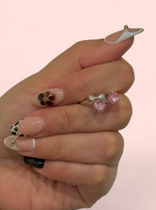 Pink Bow Silver Adjustable Rings