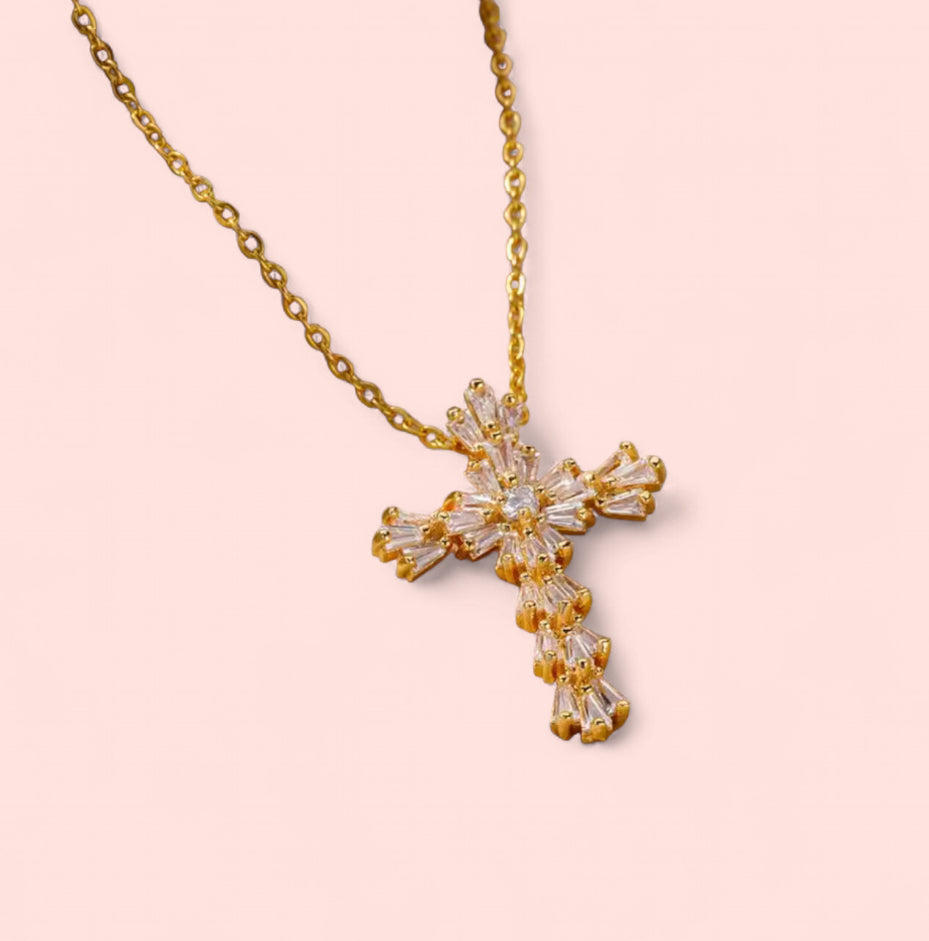 Luxe Zirconia Crystal Cross Stainless Steel Necklace