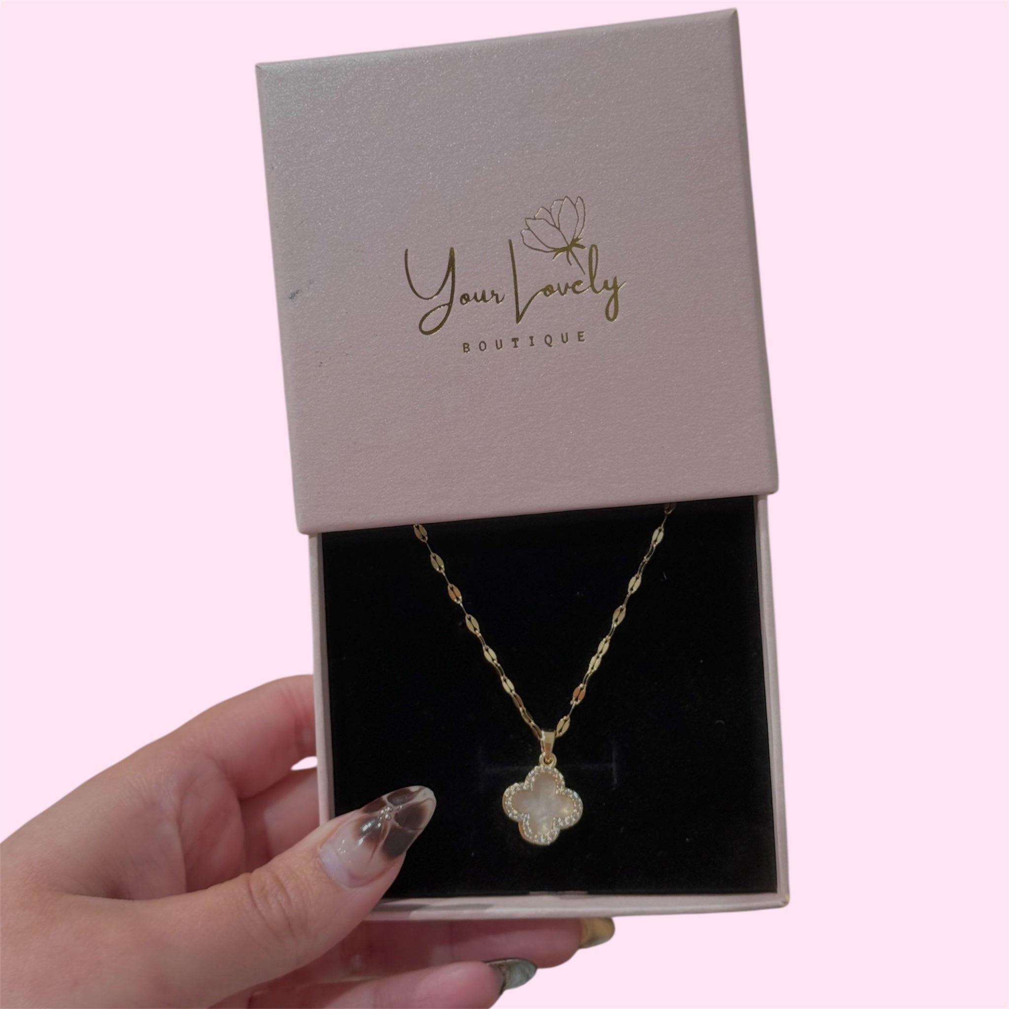 Gold White Clover Stainless Steel Necklace