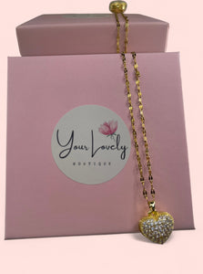 Heart Rhinestone Pearl Gold Stainless Steel Necklace