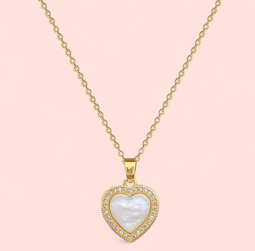 White Heart Zircon Stainless Steel Earrings/ Necklace