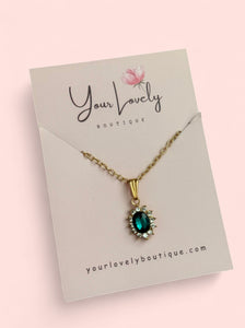 Aquamarine Pendant Necklace Gold Plated Stainless Steel