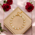 Load image into Gallery viewer, Colorful Gold Clover Zirconia Adjustable Stainless Steel Bracelet: Green, Pink, and White
