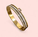 Load image into Gallery viewer, Luxe Gold Bangle Stainless Steel Bracelet: Cuban Chain, Jade, Crystal Pink, Crystal White
