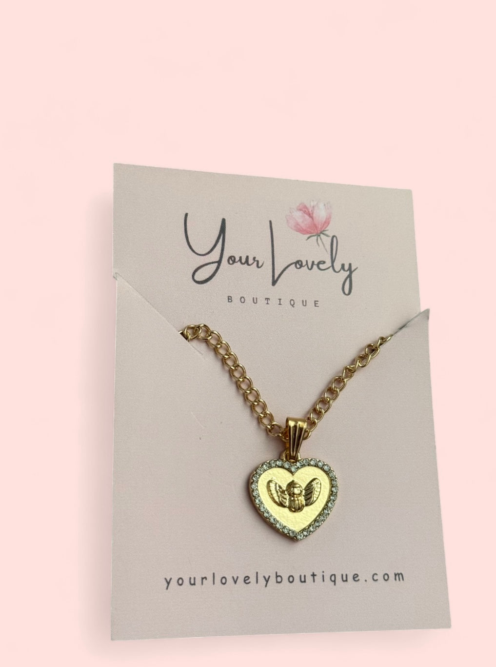 Guardian Angel Heart Pendant Necklace Gold Stainless Steel
