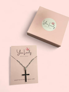 Silver Black Cross Pendant Necklace