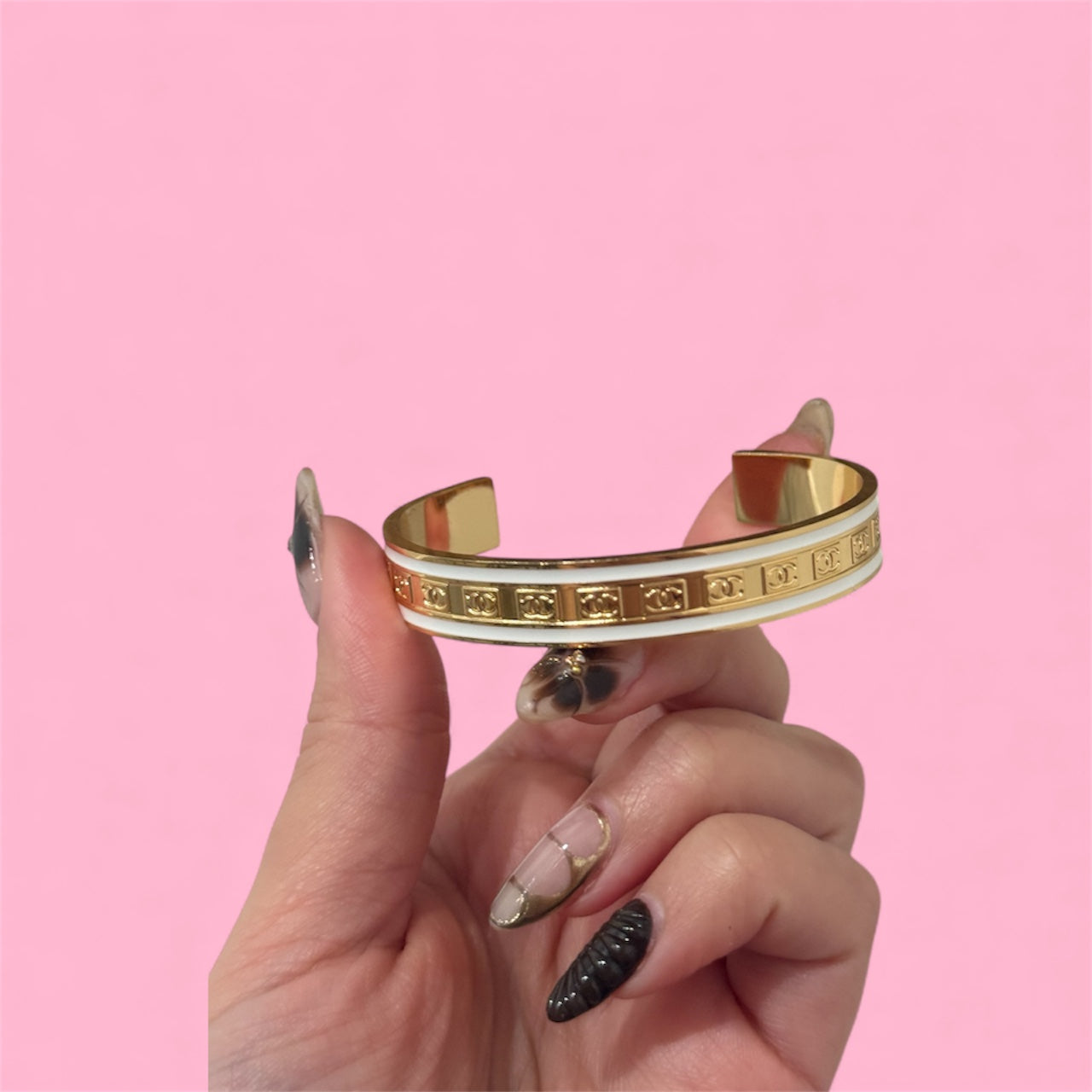 CC White Cuff Stainless Steel Bracelet