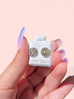 Load image into Gallery viewer, 14k Gold Virgin Mary Circle Earrings
