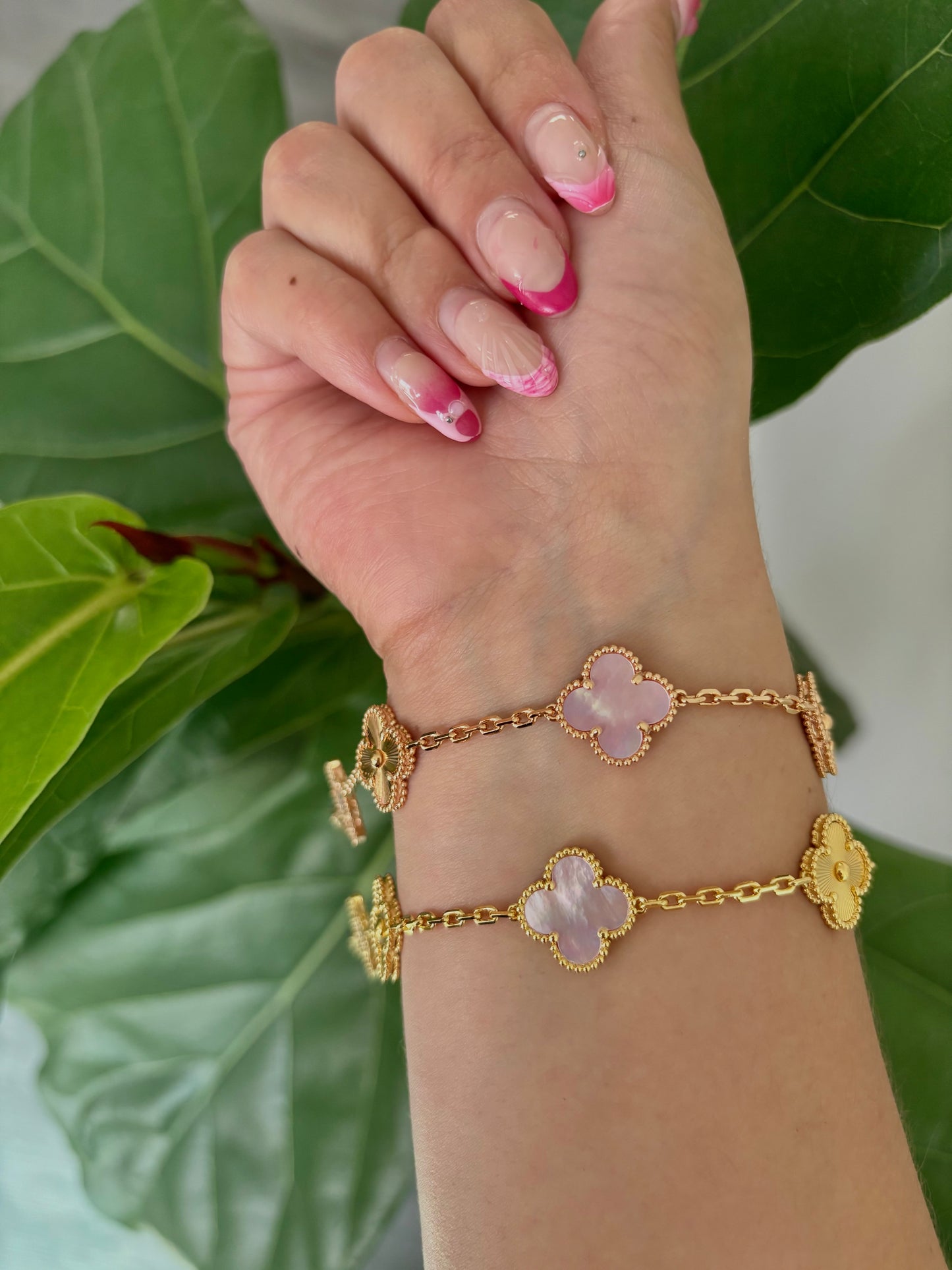 Gold & Rose Gold Pink Luxe Clover Bracelets with Stamp (7.5)