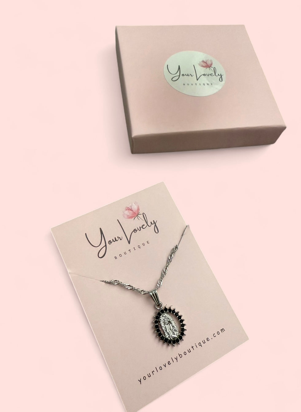 Silver Black Virgin Mary Pendant Necklace