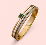 Load image into Gallery viewer, Luxe Gold Bangle Stainless Steel Bracelet: Cuban Chain, Jade, Crystal Pink, Crystal White
