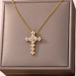 Load image into Gallery viewer, Luxe Zirconia Crystal Cross Stainless Steel Necklace
