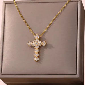 Luxe Zirconia Crystal Cross Stainless Steel Necklace