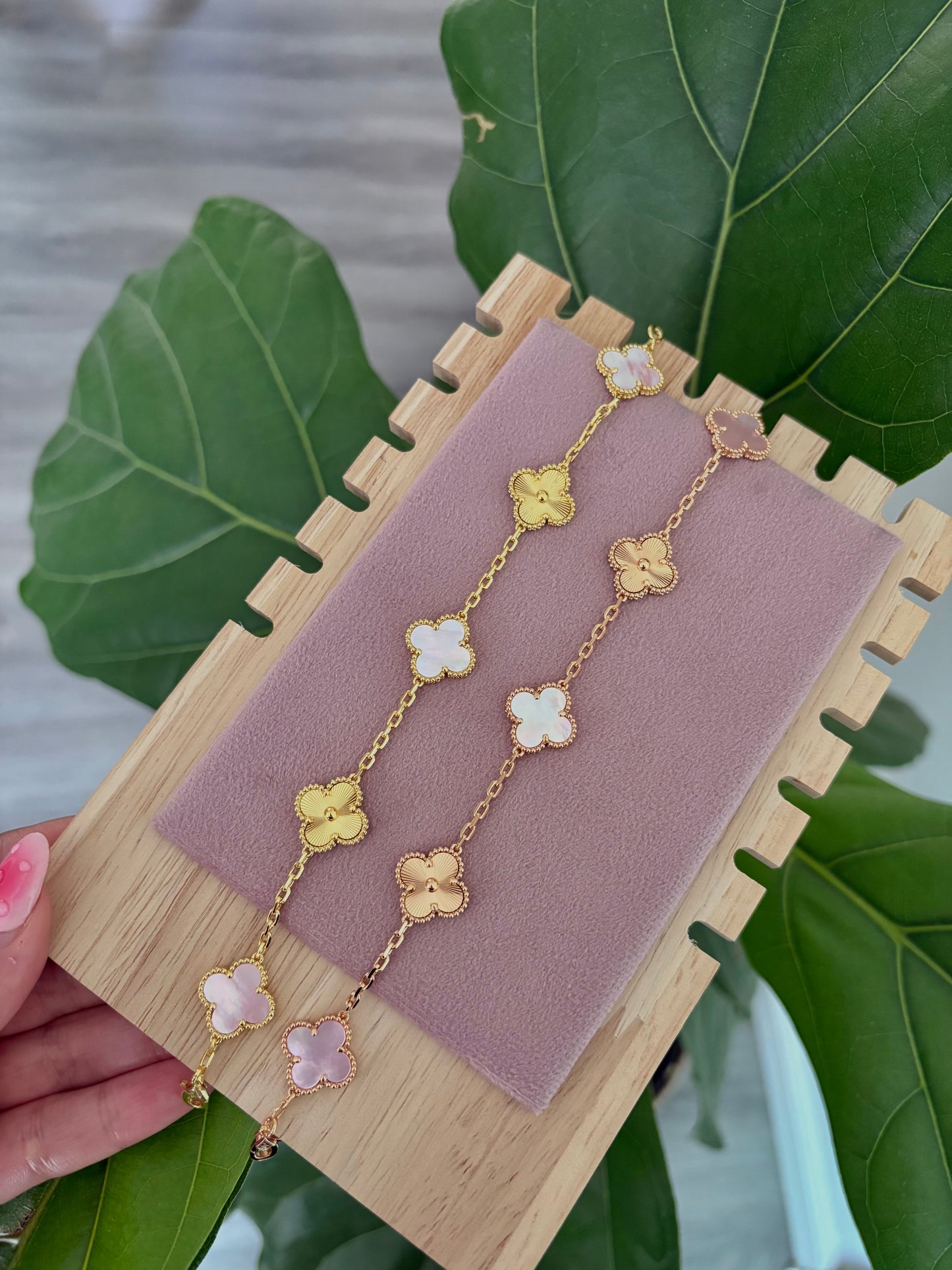 Gold & Rose Gold Pink Luxe Clover Bracelets with Stamp (7.5)