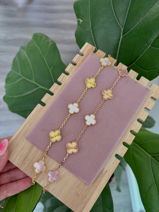 Gold & Rose Gold Pink Luxe Clover Bracelets with Stamp (7.5)