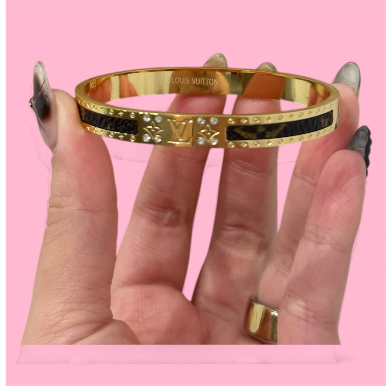 LV Zircon Monogram Bangle Stainless Steel Bracelet