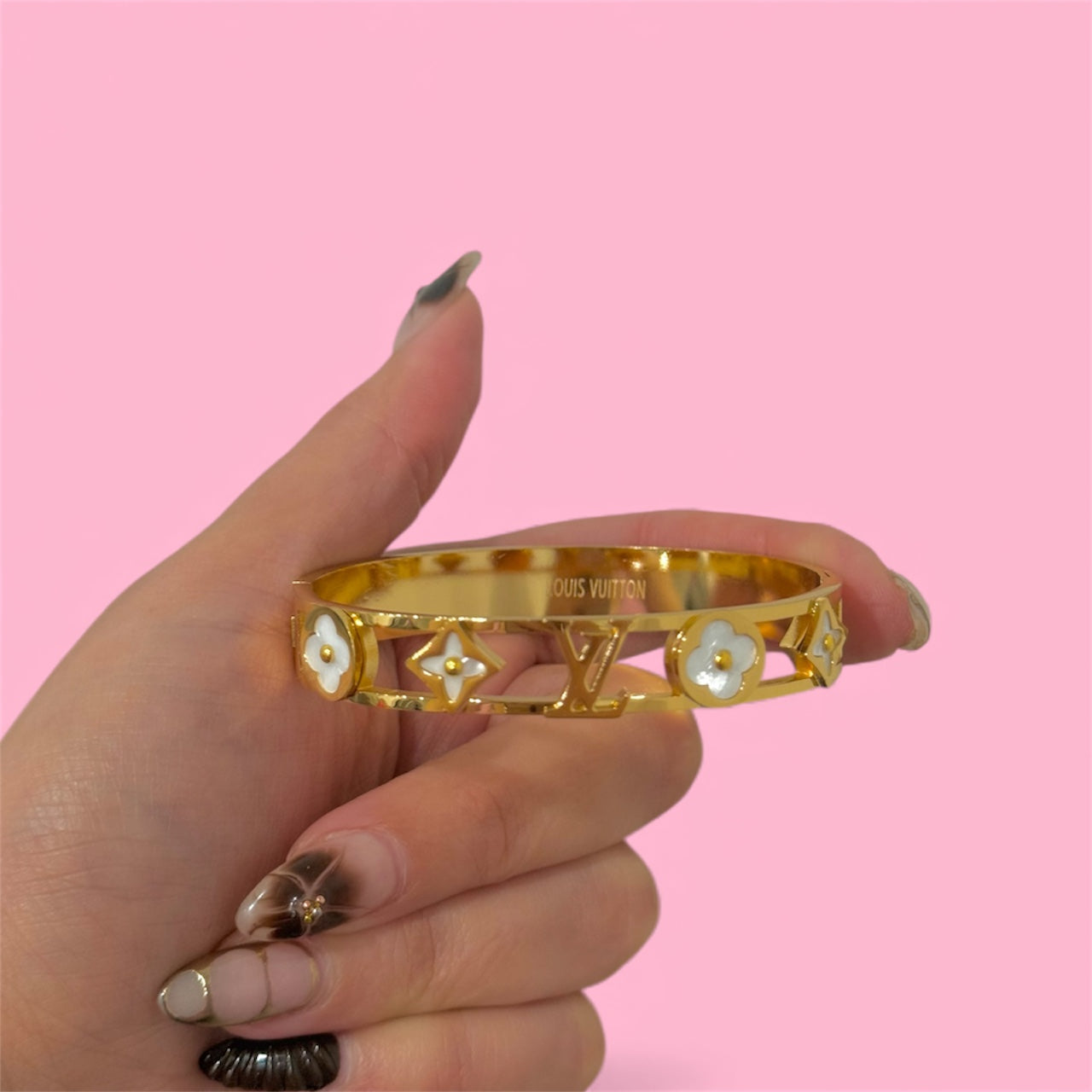 LV White Clover Bangle Stainless Steel Bracelet