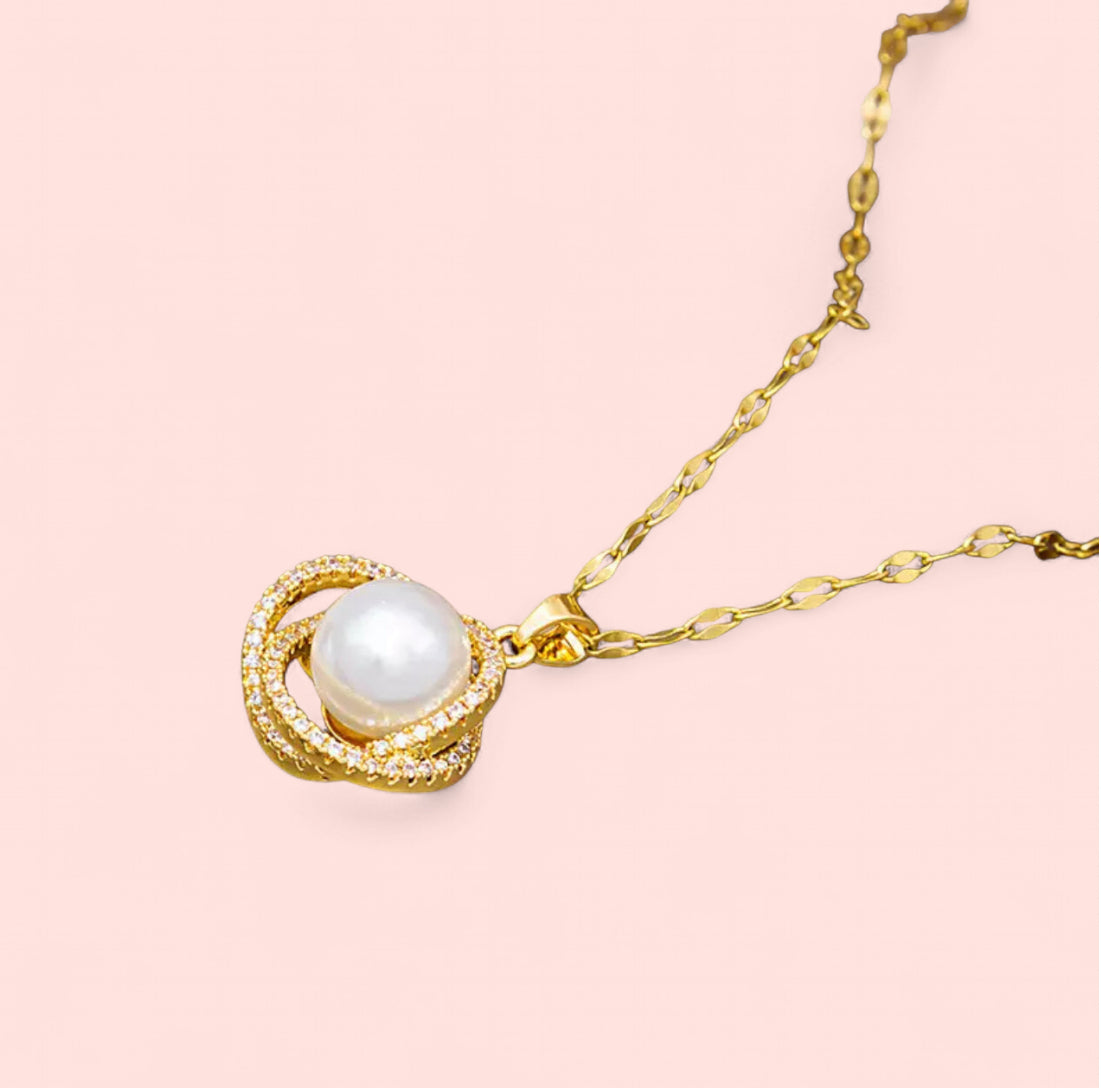 Pearl Pendant Gold Stainless Steel Necklace