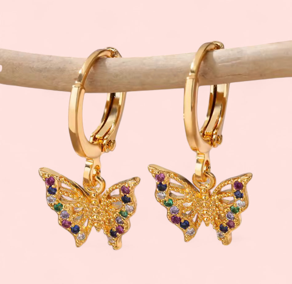 Hoop Colorful Butterfly Rhinestone Earring Stainless Steel