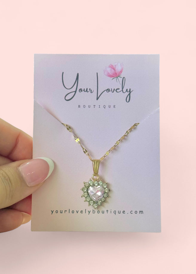 Pink Heart Gold Plated Stainless Steel Necklace