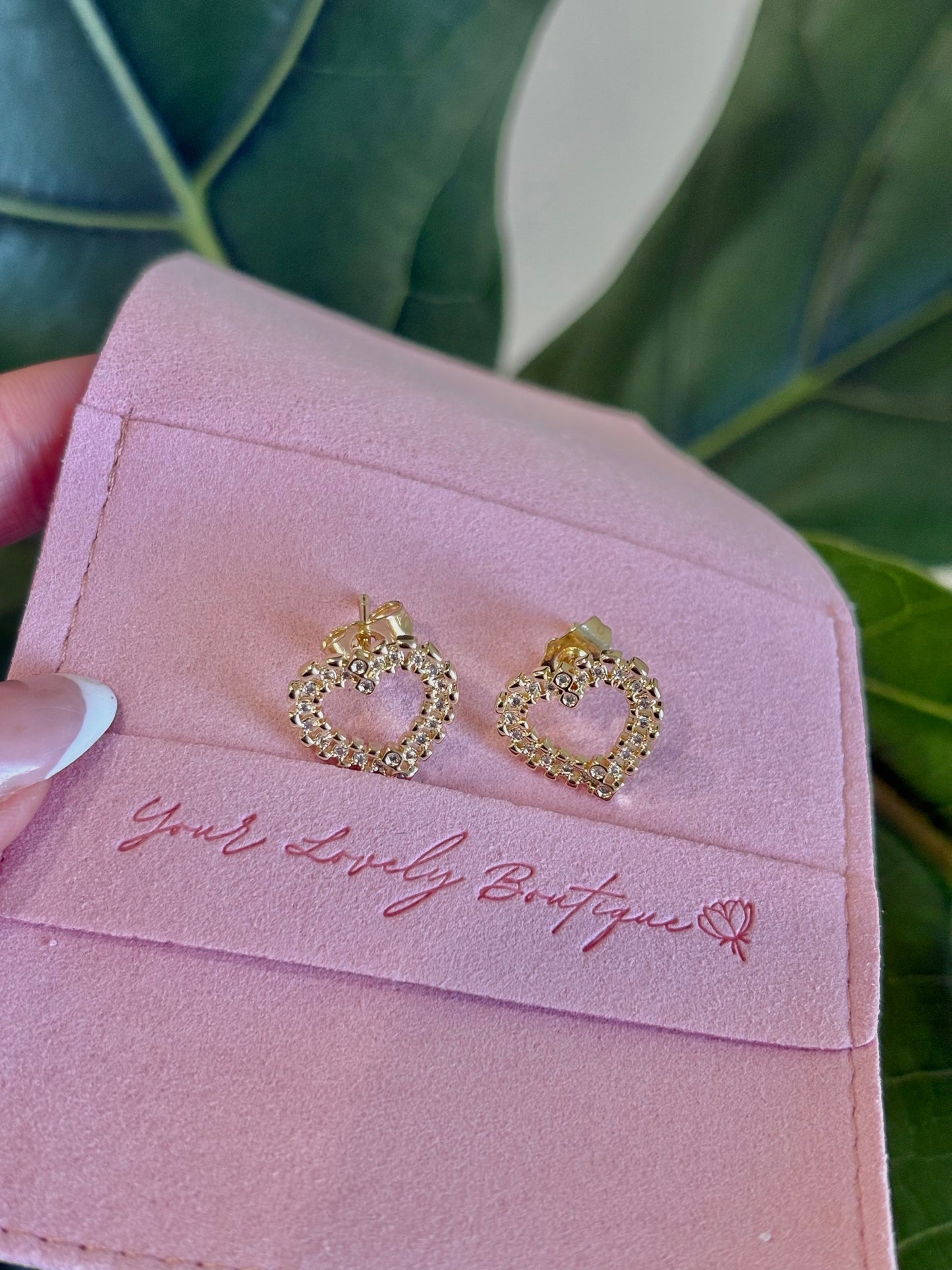 Hollow Heart Nugget Zirconia Gold Filled Stud Earrings
