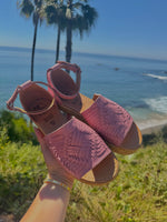 Load image into Gallery viewer, Woven Leather Ankle Strap Platform Huaraches in Blush Pink
