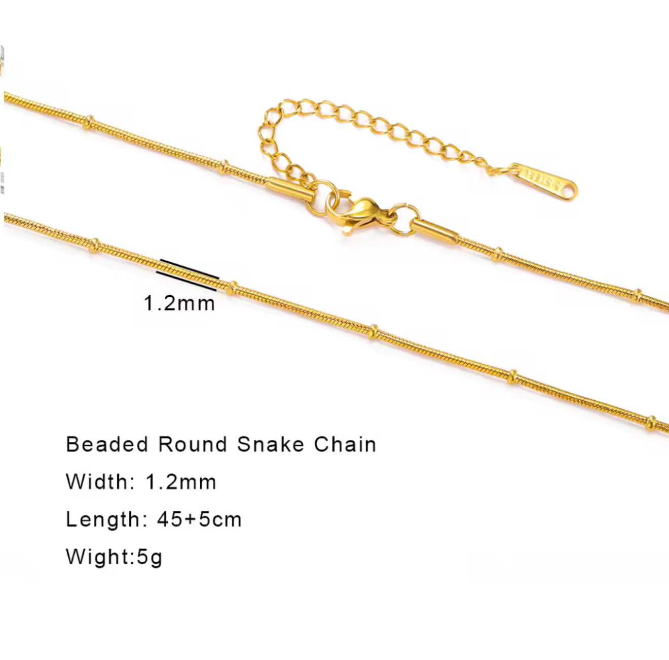 Gold Chain Stainless Steel Necklaces: Beaded, Snake, Cuban, Figaro, Twisted, Paperclip, Shinny