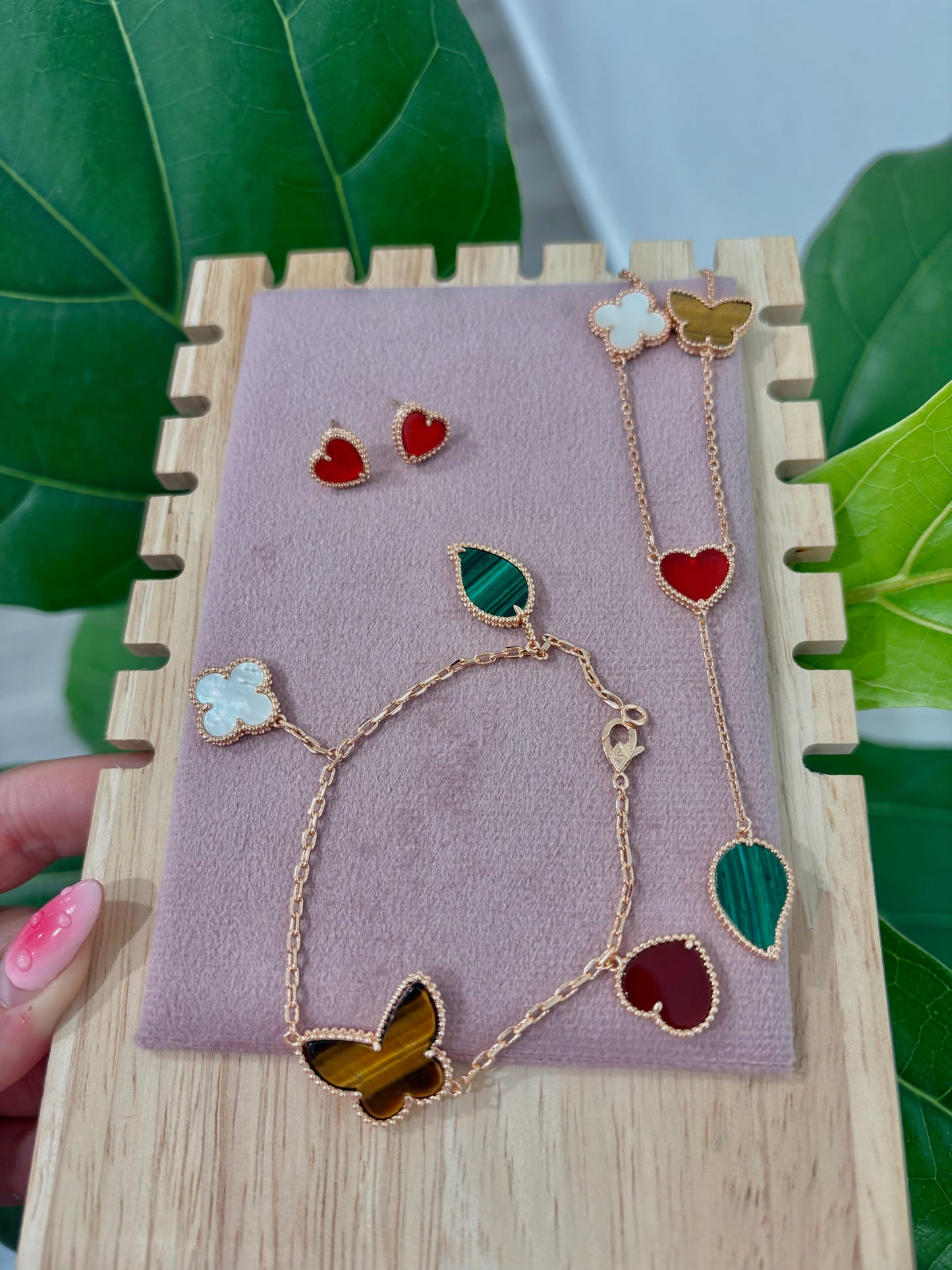 Rose Gold Enchanted Garden Tiger Eye Multi-Motif Luxe Jewelry Set (Stainless Steel & Gold Plated)
