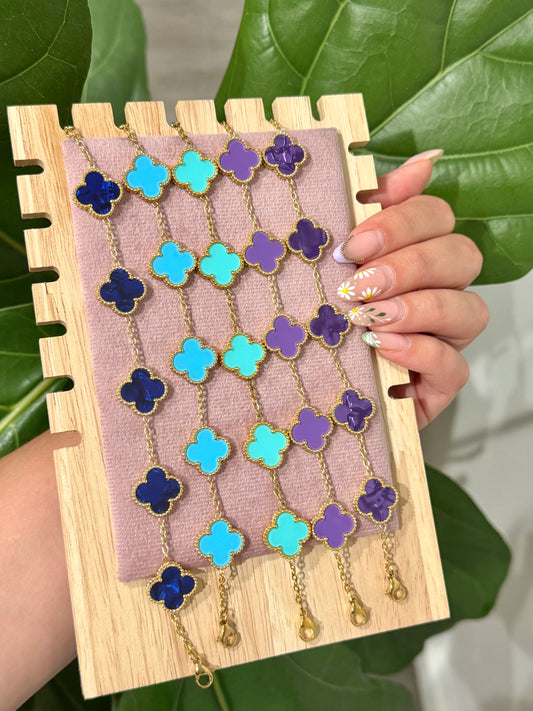 Clover Blue and Purple Shades Stainless Steel Bracelet