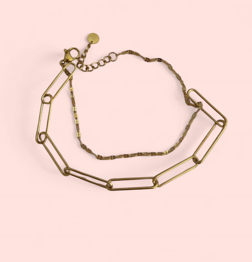 Golden Link Double Chain Stainless Steel Bracelet