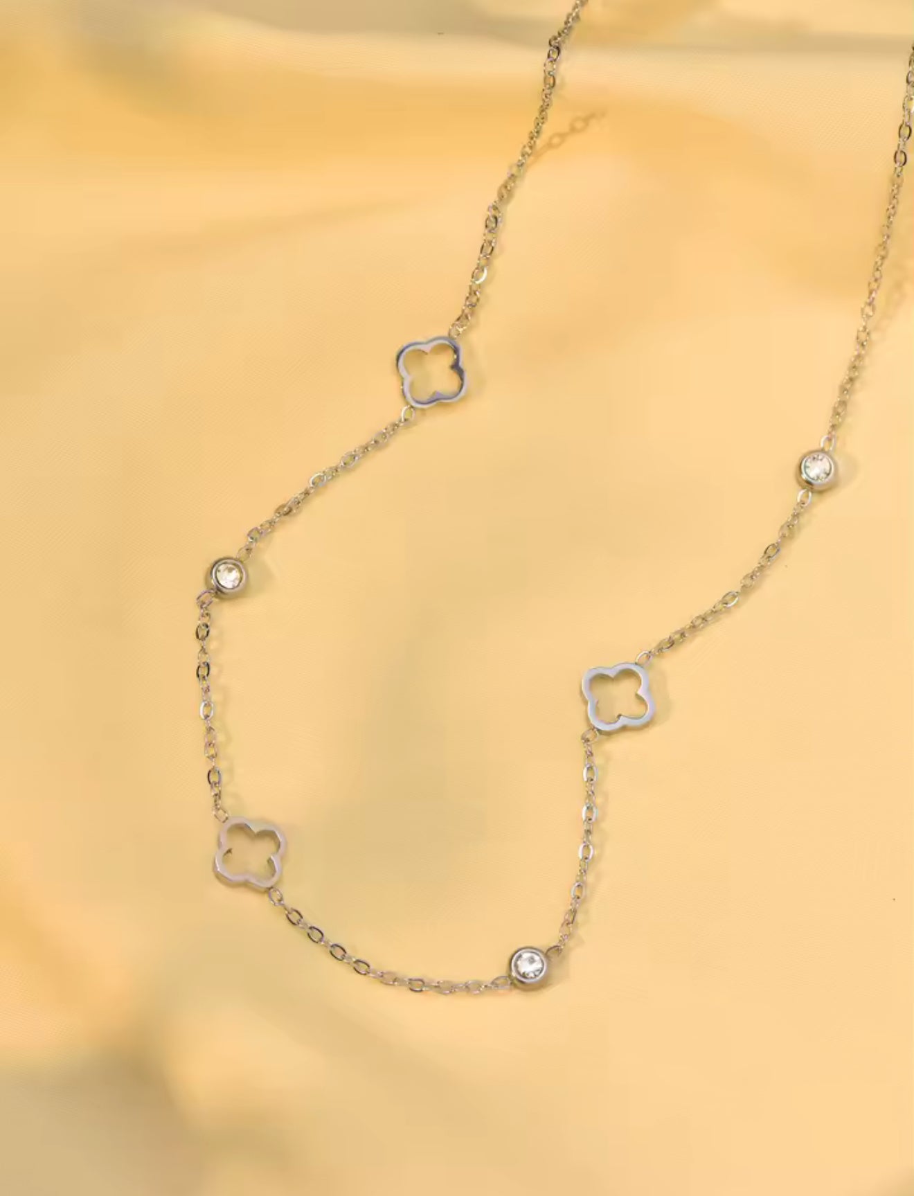 Luckiest Clover Rhinestone Bracelet & Necklace in Gold and Silver Stainless Steel