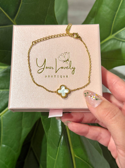 Gold Single White Clover Bracelet Stainless Steel
