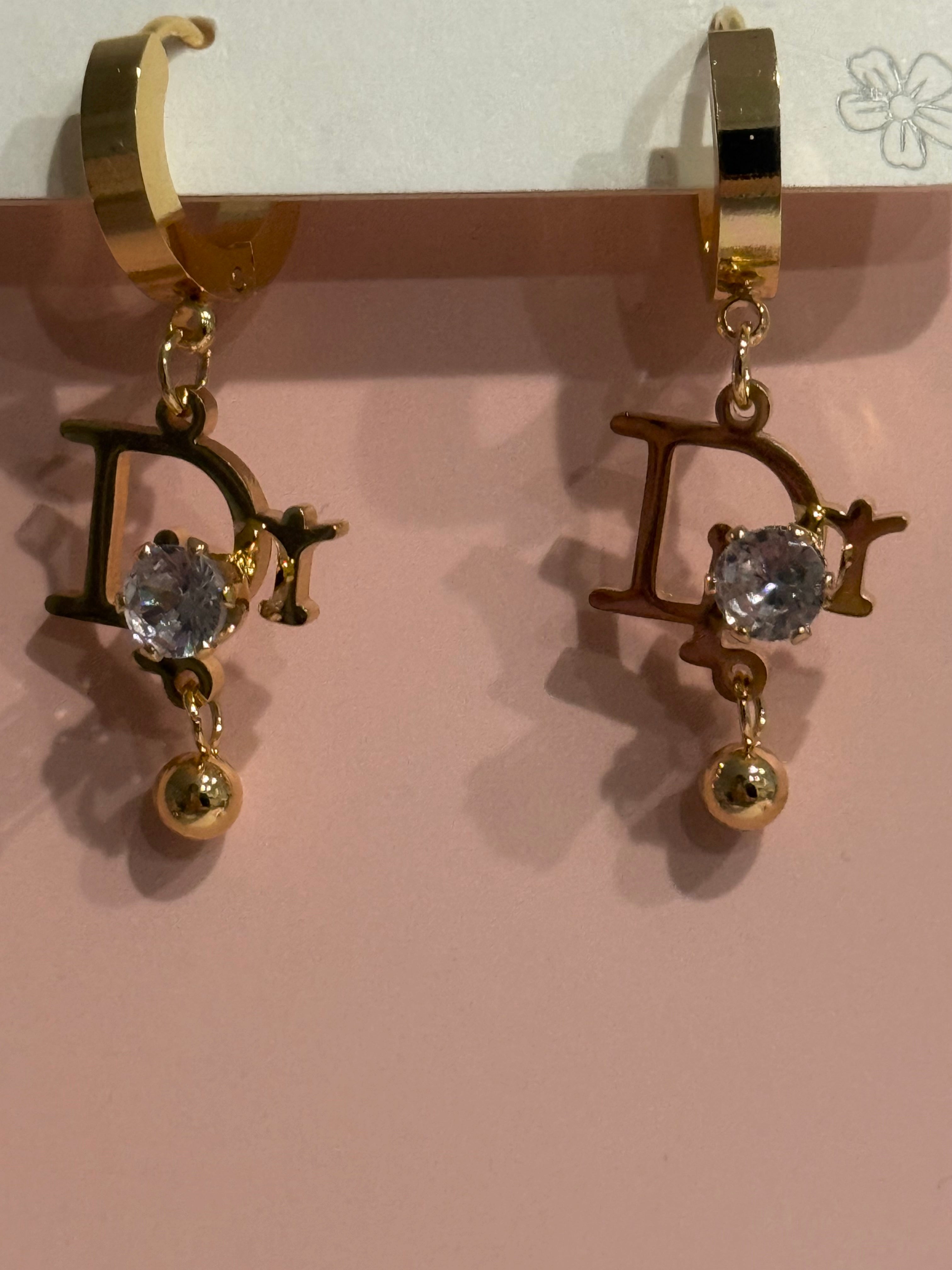 D Hoop Gold Stainless Steel Earrings