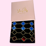 Load image into Gallery viewer, Gold Ocean Blue Marble Clover Stainless Steel Bracelet
