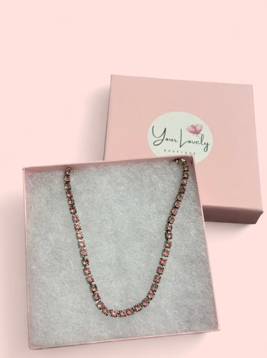 Silver Pink Rhinestone Choker Necklace