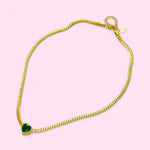 Load image into Gallery viewer, Gold Cuban Chain Heart Pendant Bracelet &amp; Necklace in White and Green Stainless Steel
