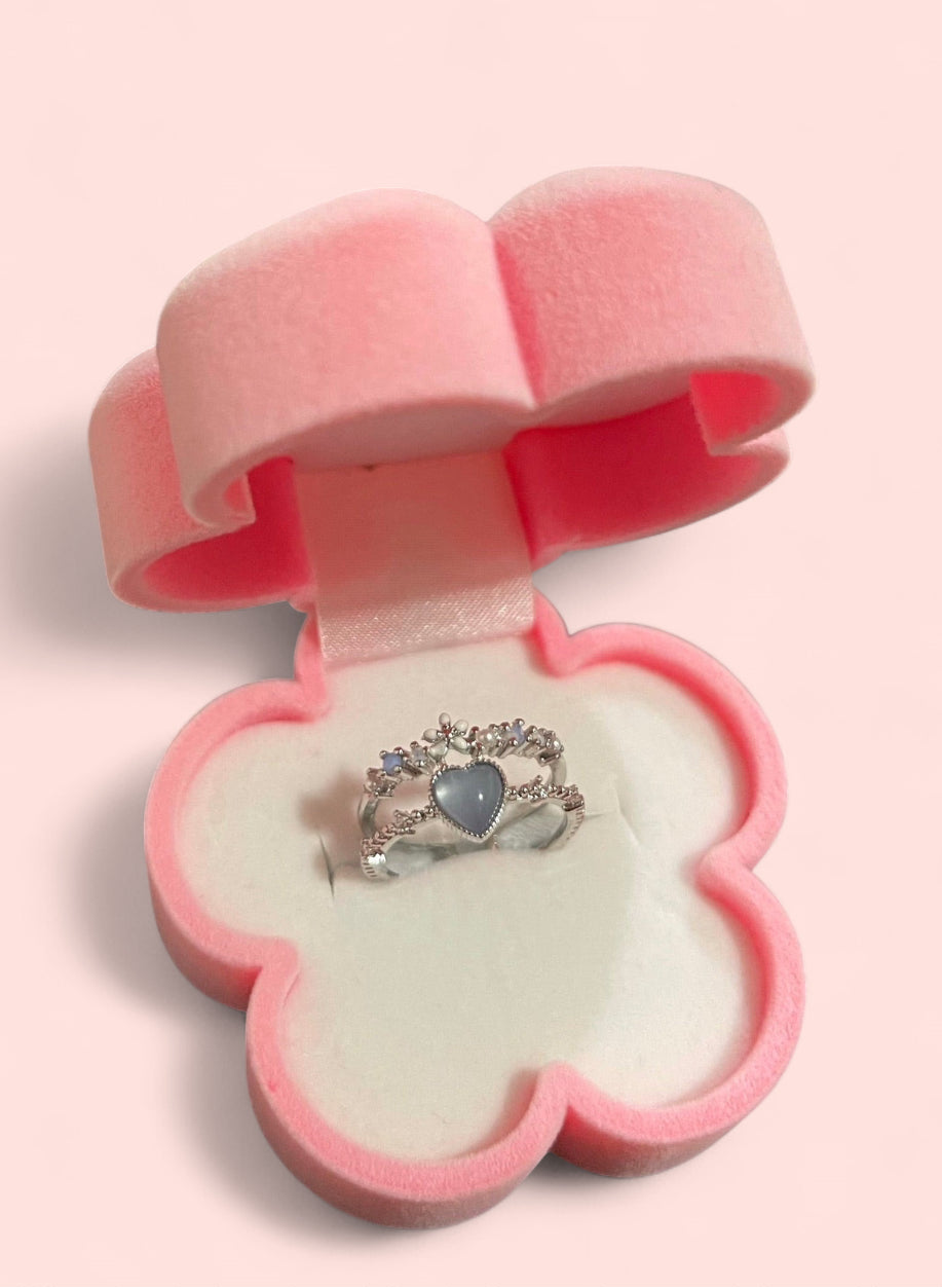 Crystal Blue Double Ring Silver Plated Adjustable